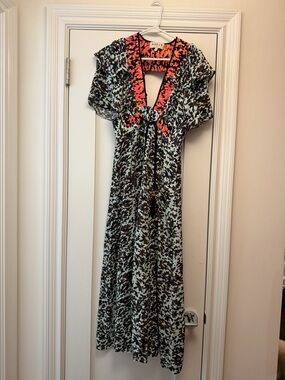 Mayle Mint and Navy Floral Maxi with Coral Trim